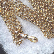 画像をギャラリービューアに読み込む, Antique Victorian 9ct Gold 53&quot; Long Guard Chain Necklace. Gold Filled Belcher Chain With Solid 9ct Gold Dog-Clip. Muff Chain Necklace
