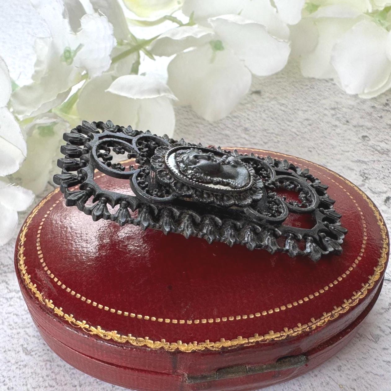Antique Georgian Large Berlin Ironwork Neoclassical Brooch, Circa 1790