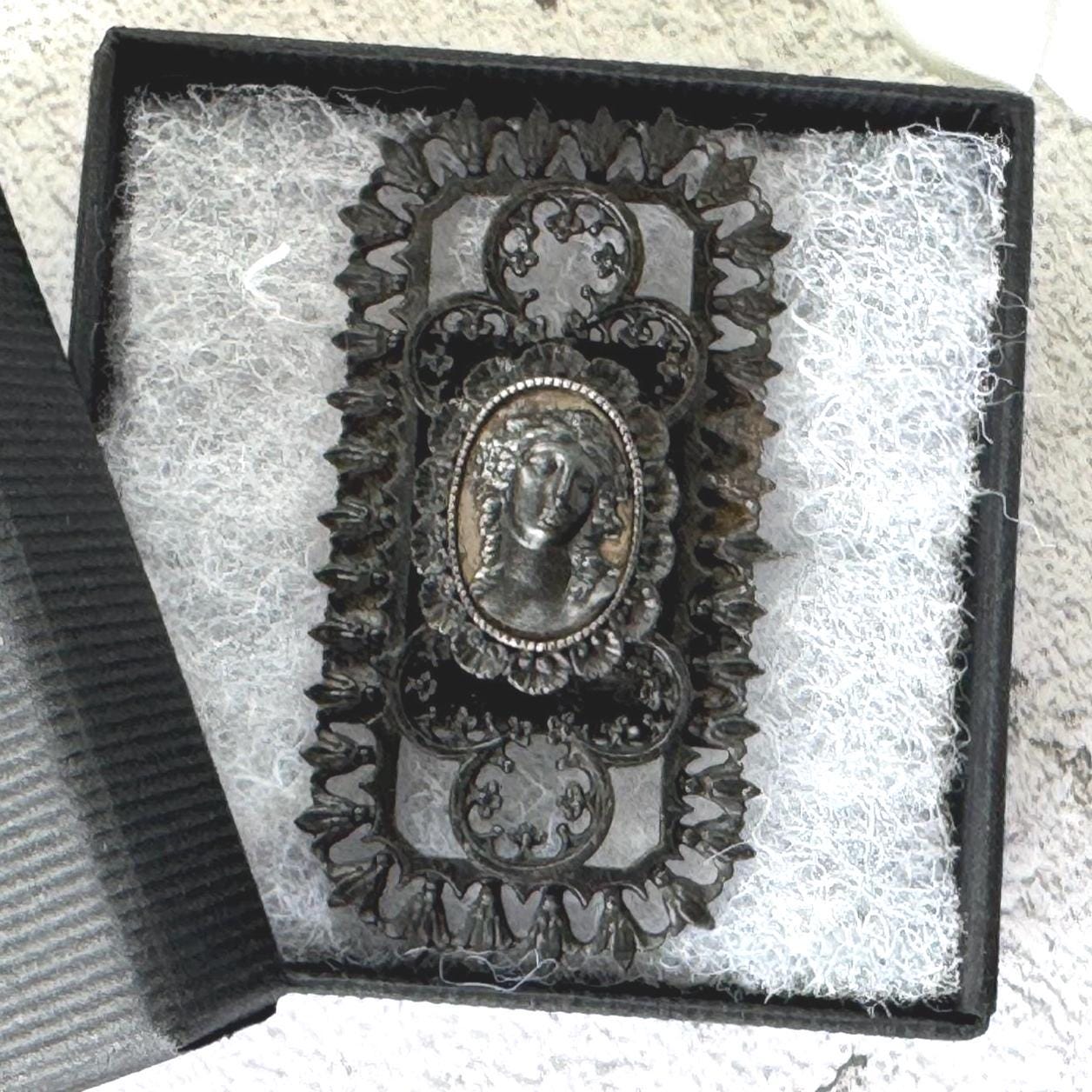 Antique Georgian Large Berlin Ironwork Neoclassical Brooch, Circa 1790