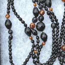 Charger l&#39;image dans la galerie, Antique Art Deco 63&quot;/160cm Long French Jet Flapper Necklace. Black &amp; Bronze Faceted Glass Bead Statement Necklace. Extra Long 1920&#39;s Sautoir
