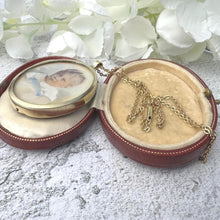 画像をギャラリービューアに読み込む, Antique Gold Gilt Baby Boy Portrait Miniature Pendant Necklace. Victorian/Edwardian Hand-Painted Picture Pendant Locket &amp; Period Chain
