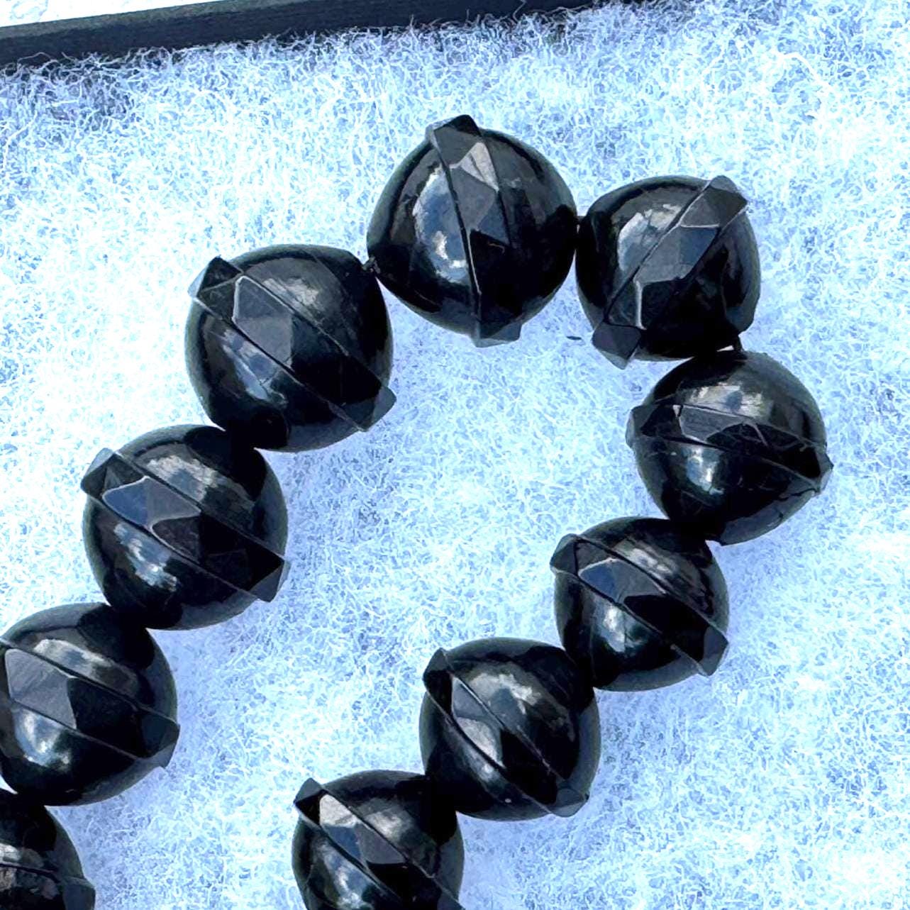 Antique Victorian Whitby Jet Faceted Bicone Bead 24"/61cm Necklace. Genuine Victorian Whitby Jet Bead Necklace. English Mourning Necklace