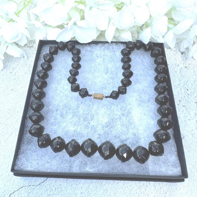 Antique Victorian Whitby Jet Faceted Bicone Bead 24