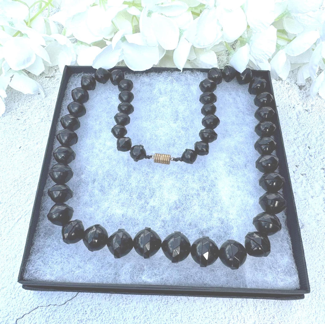 Antique Victorian Whitby Jet Faceted Bicone Bead 24