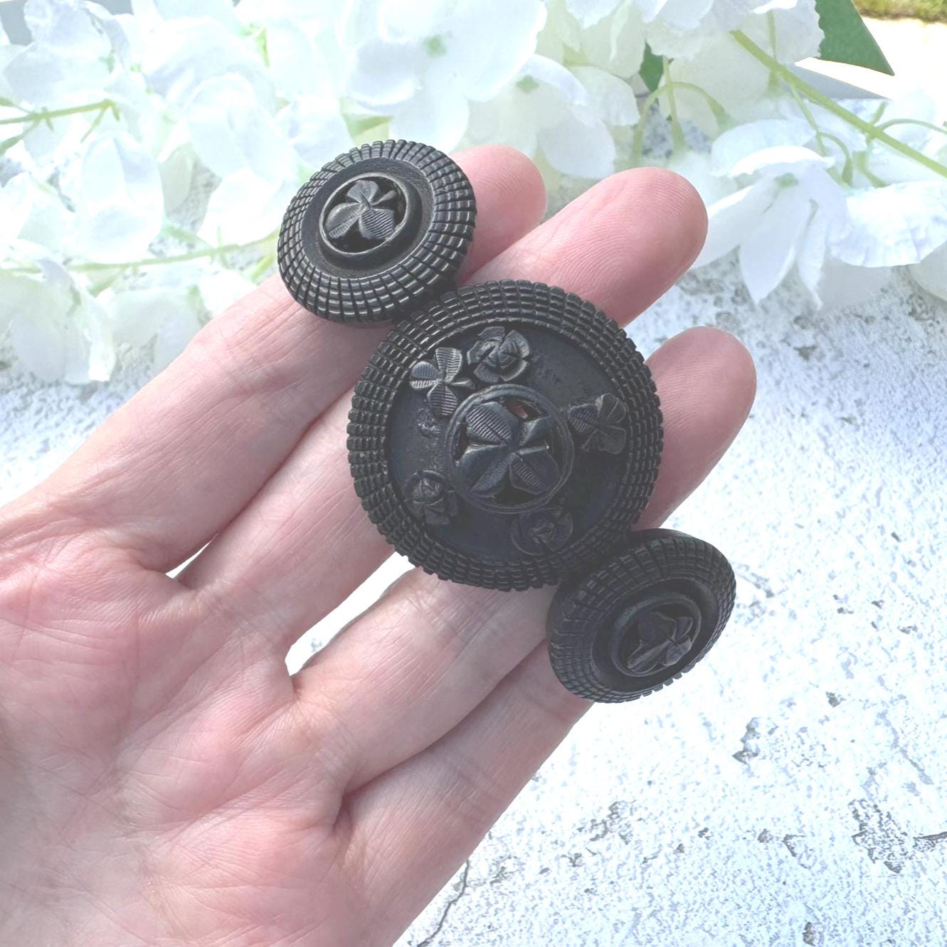 Rare Antique Victorian Irish Bog Oak Shamrock Bracelet
