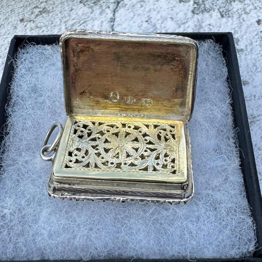 Superb Antique Georgian Sterling Silver Vinaigrette Pendant, John Bettridge Dated 1823. Alternative Antique Silver Keepsake Locket Pendant