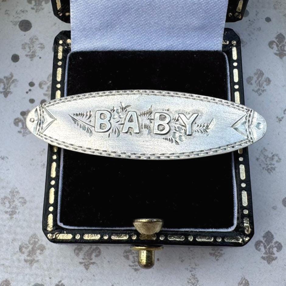 Antique Edwardian English Silver Baby Brooch, Dated 1904