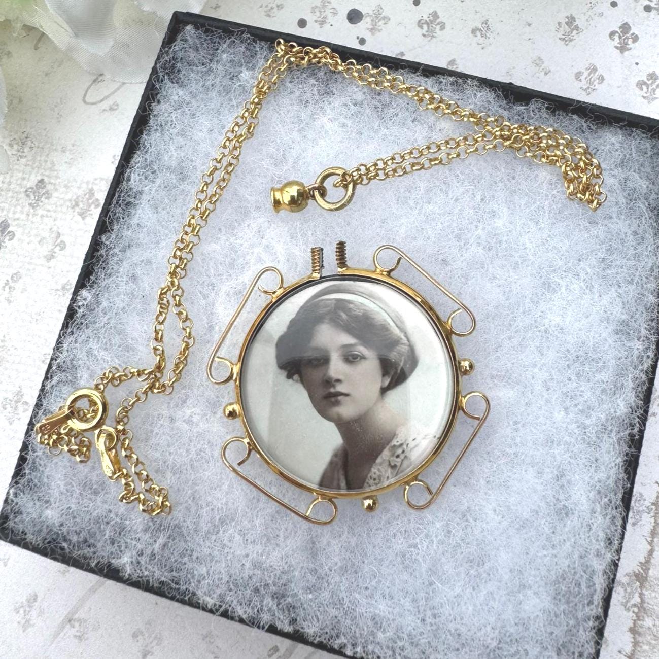 Antique Edwardian Rolled Gold Breloque Picture Pendant With Period Photo