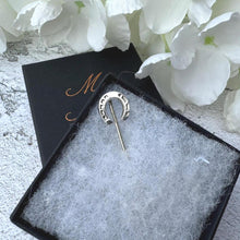 Load image into Gallery viewer, Victorian Sterling Silver Horseshoe Stick Pin - Equestrian Cravat Lapel Brooch
