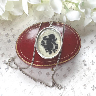 Antique Austrian Silver Victorian Cross Stitch Cherub Pendant Necklace