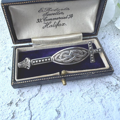 Rare Vintage Iona Silver Ouroboros And Dragon Celtic Sword & Shield Kilt Pin. Scottish Sterling Silver Zoomorhic Brooch/Tartan/Plaid Pin