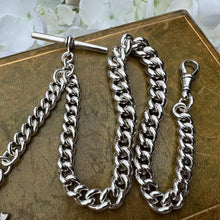 Cargar imagen en el visor de la galería, Antique Victorian Heavy Silver &amp; Gold Pocket Watch Chain Dated 1889 With Large Fob. Chunky Albert Watch Chain Bracelet With T-Bar and Clip
