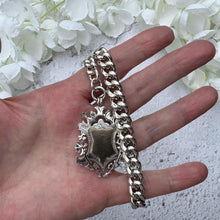 Cargar imagen en el visor de la galería, Antique Victorian Heavy Silver &amp; Gold Pocket Watch Chain Dated 1889 With Large Fob. Chunky Albert Watch Chain Bracelet With T-Bar and Clip
