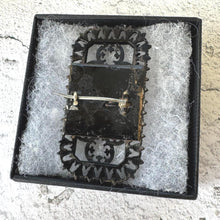 Lade das Bild in den Galerie-Viewer, Rare 19th Century Berlin Iron Large Rectangular Brooch. Antique Georgian Black Cast Iron Open-Work &amp; Steel Neoclassical Cameo Brooch, c1810
