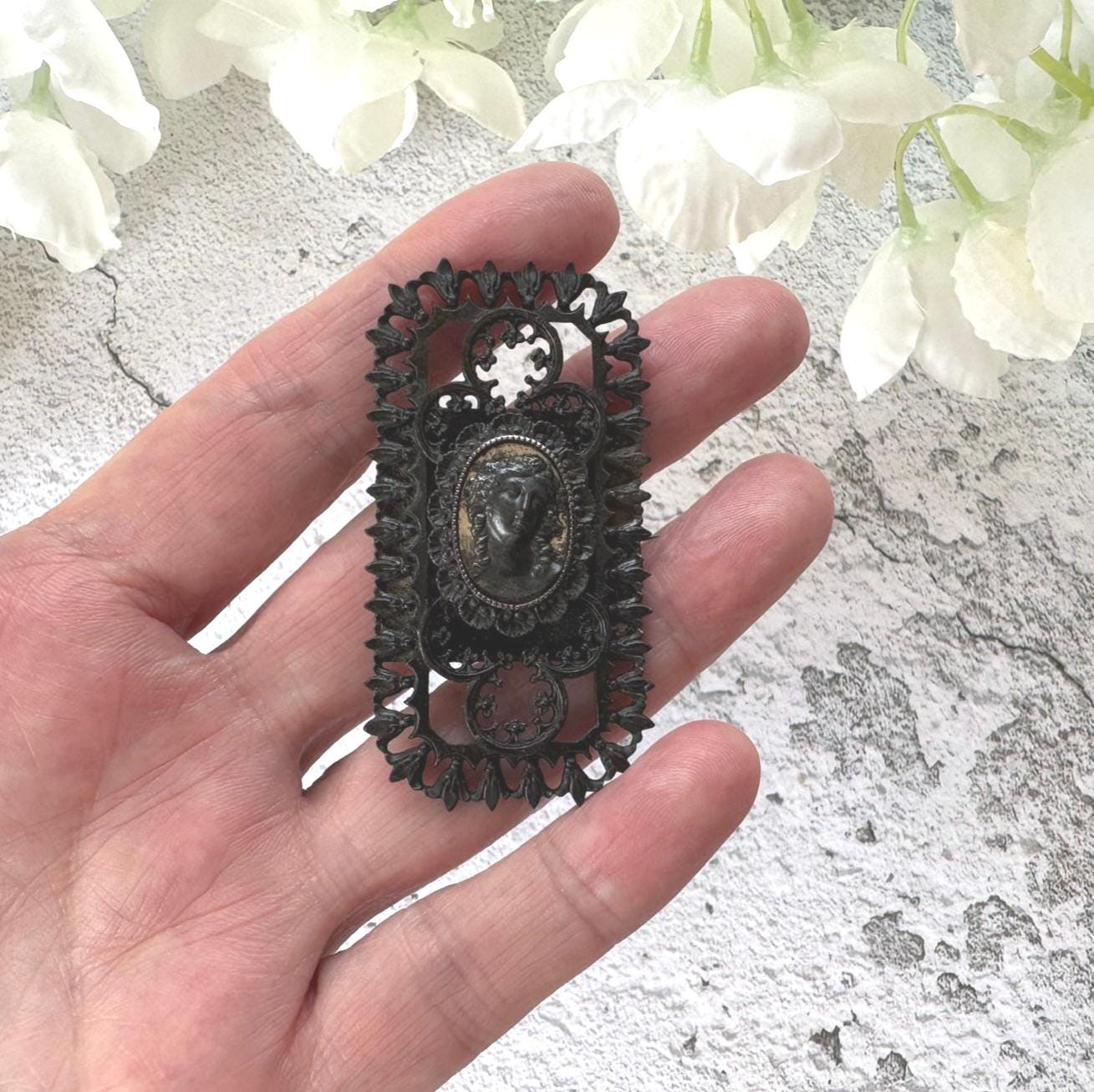 Antique Georgian Large Berlin Ironwork Neoclassical Brooch, Circa 1790