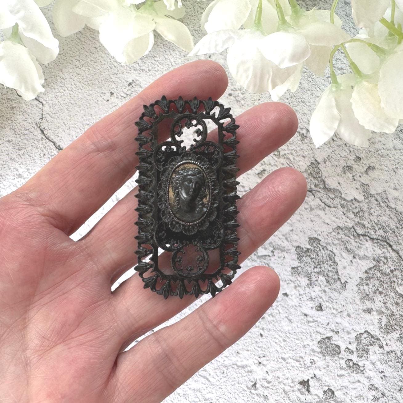 Rare Antique 19th Century Berlin Iron Large Neoclassical Brooch