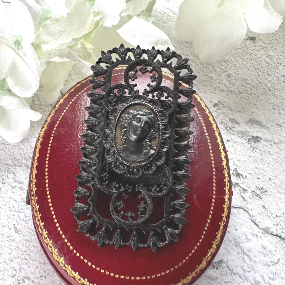 Antique Georgian Large Berlin Ironwork Neoclassical Brooch, Circa 1790