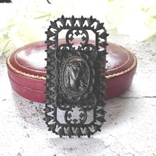 Lade das Bild in den Galerie-Viewer, Rare 19th Century Berlin Iron Large Rectangular Brooch. Antique Georgian Black Cast Iron Open-Work &amp; Steel Neoclassical Cameo Brooch, c1810
