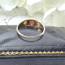 Cargar imagen en el visor de la galería, Antique Victorian 9ct Gold Coral &amp; Pearl Trilogy Boat Ring. Yellow Gold Gemstone Set Band Ring. Classic Victorian Ring Size M-1/2, 6-1/2
