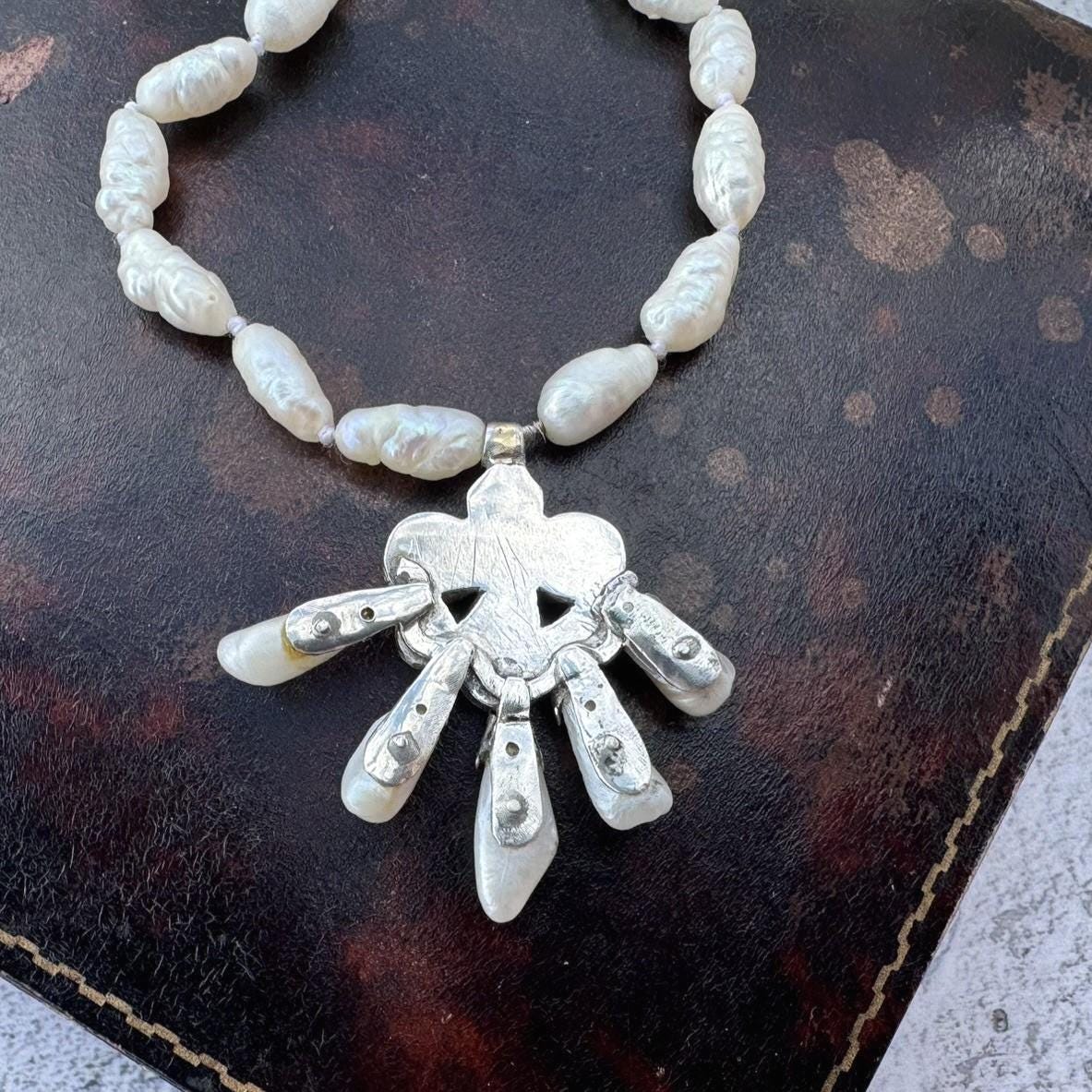 Antique Georgian Pearl & Rose Cut Diamond Pendant Necklace