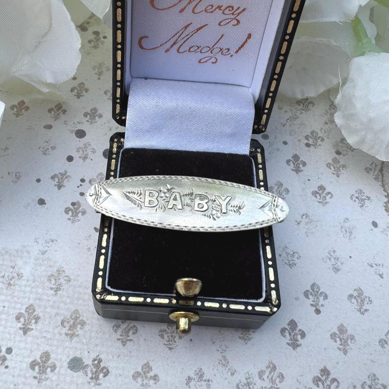 Antique Edwardian English Silver Baby Brooch, Dated 1904