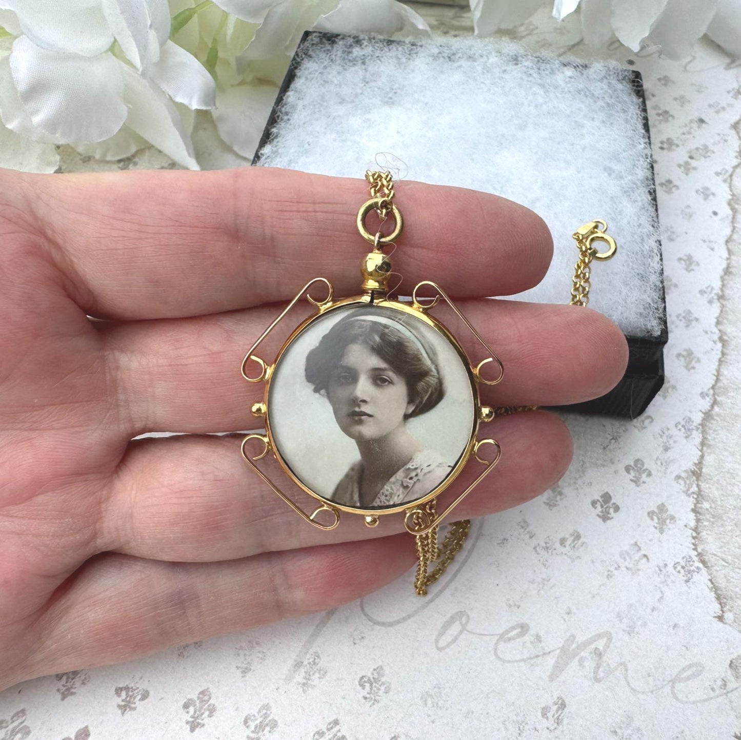 Antique Edwardian Rolled Gold Breloque Picture Pendant With Period Photo