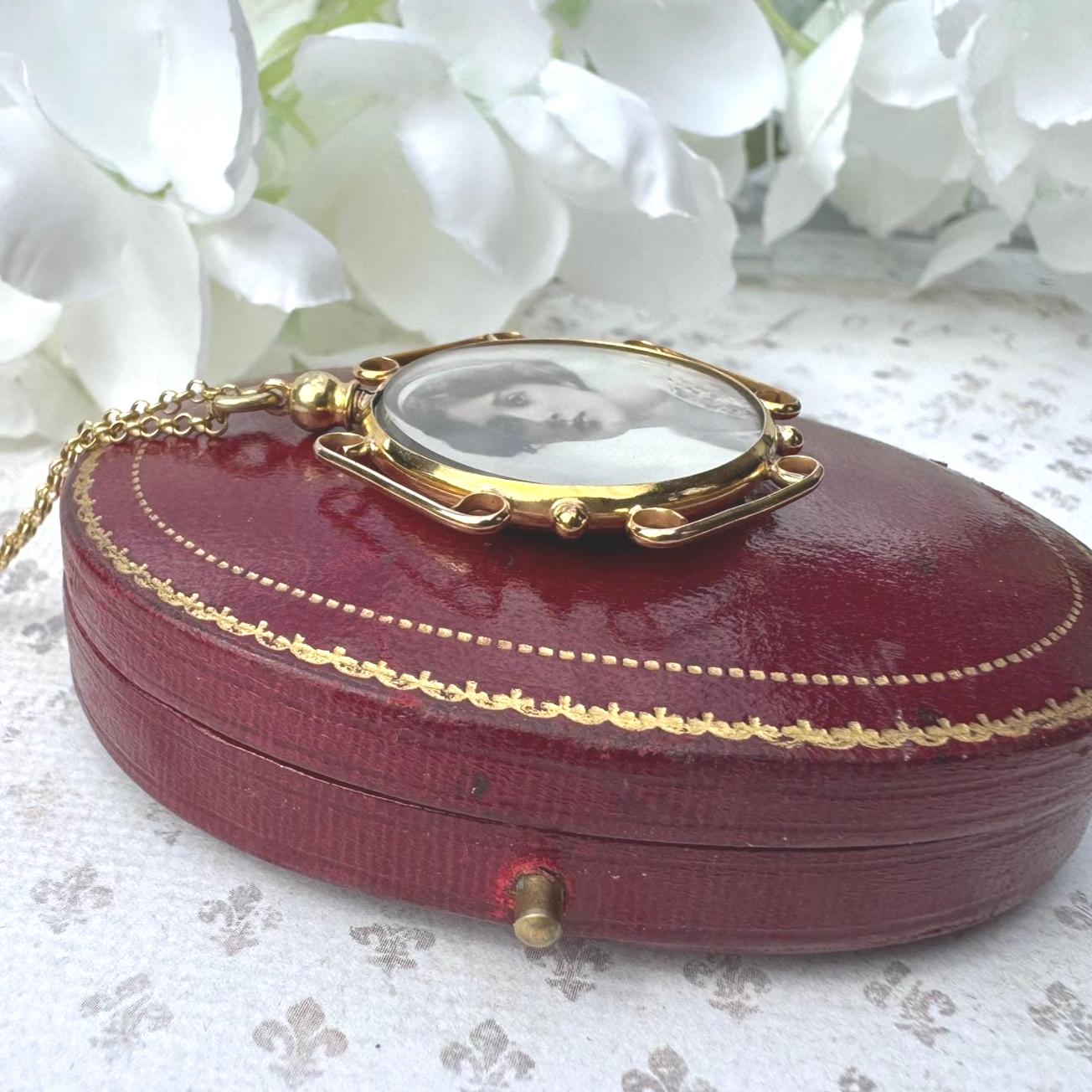 Antique Edwardian Rolled Gold Breloque Picture Pendant With Period Photo