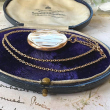 Cargar imagen en el visor de la galería, Antique Edwardian 9ct Gold Art Nouveau Locket Necklace, Chester 1912. Large Yellow Gold Quatrefoil Circle Locket Pendant On Original Chain
