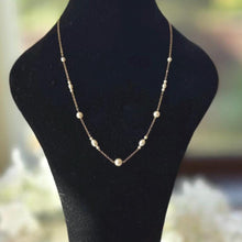 Load image into Gallery viewer, Antique 9ct Gold Pearl Station Necklace. Edwardian Graduated Natural Pearl Chain Choker Necklace. Yellow Gold Tin Cup Pearl Necklace
