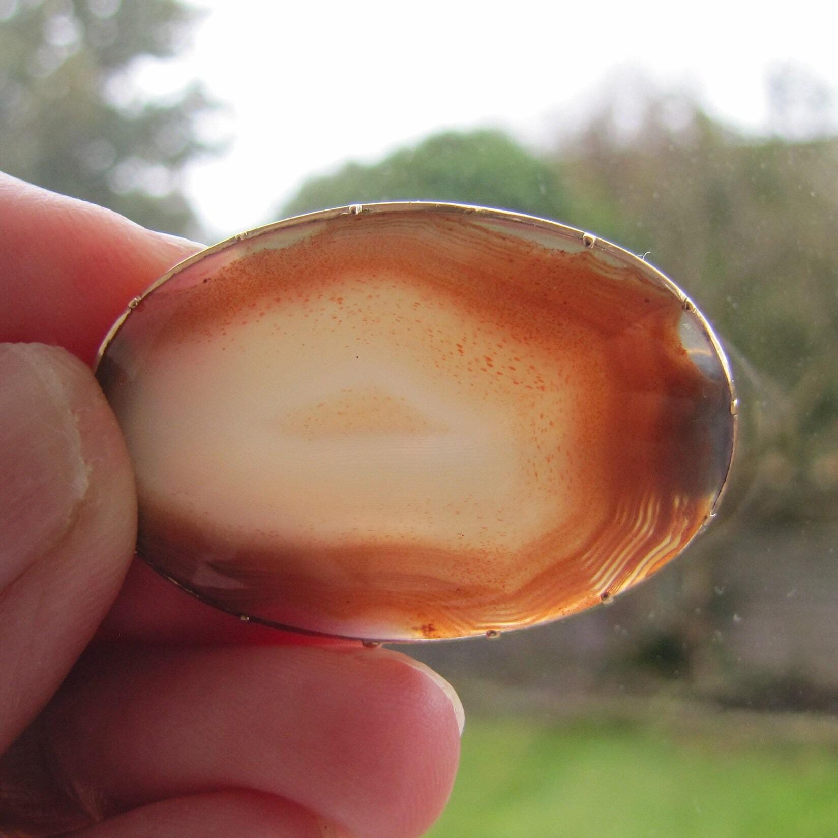 Antique Georgian 9ct Rose Gold Scottish Banded Carnelian Brooch. Alternative Lapel/Cravat/Stock Pin. Victorian Scottish Pebble Jewelry