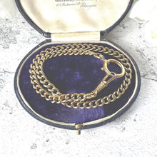 Load image into Gallery viewer, Antique Single Albert Pocket Watch Chain: Art Deco Gold Tone Curb Link Bracelet
