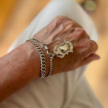 Cargar imagen en el visor de la galería, Edwardian Sterling Silver Watch Chain With Fob, T-Bar &amp; Dog Clip. Antique 1914 Silver Albert Chain. Silver Curb Link Watch Chain Bracelet
