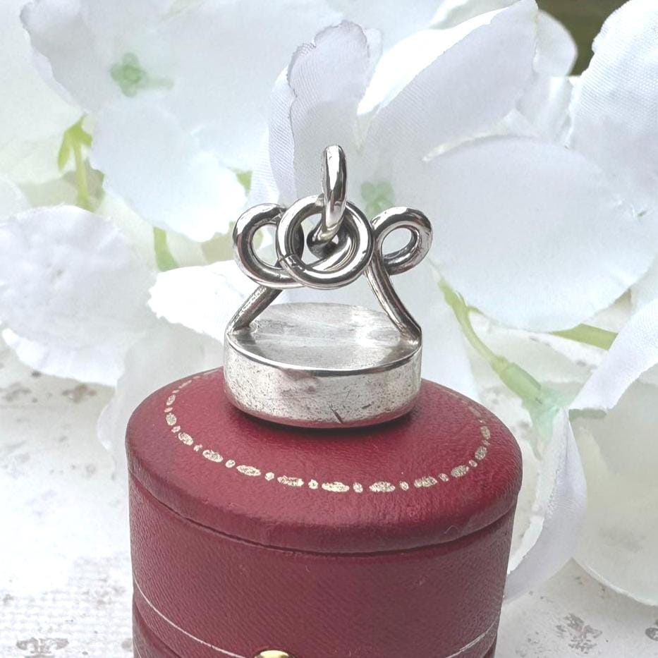 Antique Georgian Silver Eternity Knot Seal Fob Pendant. Lady's Dainty Intaglio Wax Seal Monogram Pendant. Silver Scroll Bloodstone Pendant.