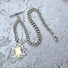 Cargar imagen en el visor de la galería, Antique Victorian Heavy Silver &amp; Gold Pocket Watch Chain Dated 1889 With Large Fob. Chunky Albert Watch Chain Bracelet With T-Bar and Clip
