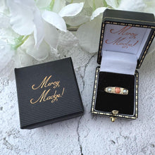 Cargar imagen en el visor de la galería, Antique Victorian 9ct Gold Coral &amp; Pearl Trilogy Boat Ring. Yellow Gold Gemstone Set Band Ring. Classic Victorian Ring Size M-1/2, 6-1/2
