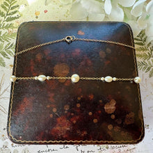 Load image into Gallery viewer, Edwardian 9ct Gold Pearl Tin Cup Necklace - Antique Pearl Station Chain, 15-3/4&quot;
