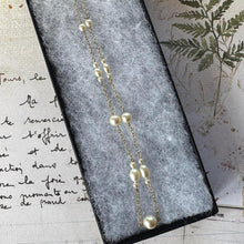 Load image into Gallery viewer, Antique 9ct Gold Pearl Station Necklace. Edwardian Graduated Natural Pearl Chain Choker Necklace. Yellow Gold Tin Cup Pearl Necklace
