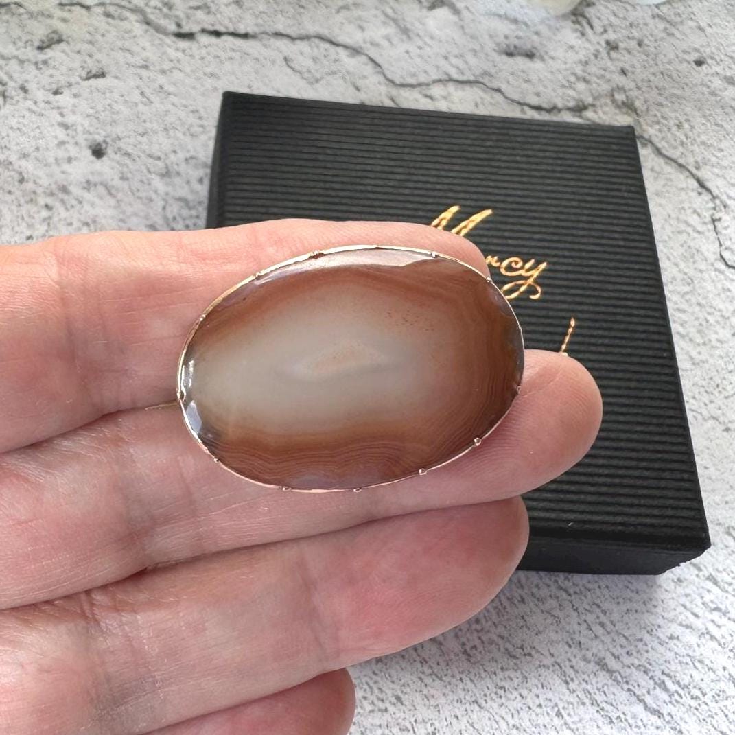 Antique Georgian 9ct Rose Gold Scottish Banded Carnelian Brooch. Alternative Lapel/Cravat/Stock Pin. Victorian Scottish Pebble Jewelry