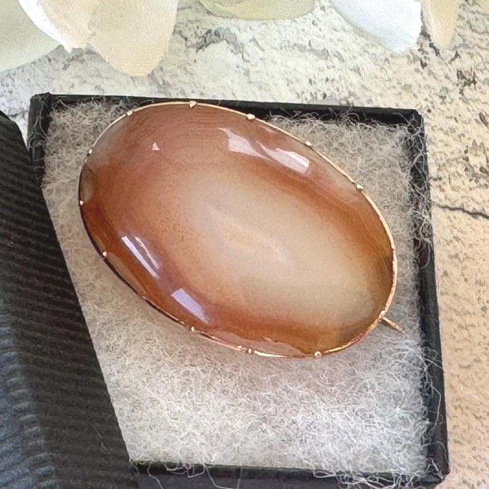 Antique Georgian 9ct Rose Gold Scottish Banded Carnelian Brooch. Alternative Lapel/Cravat/Stock Pin. Victorian Scottish Pebble Jewelry