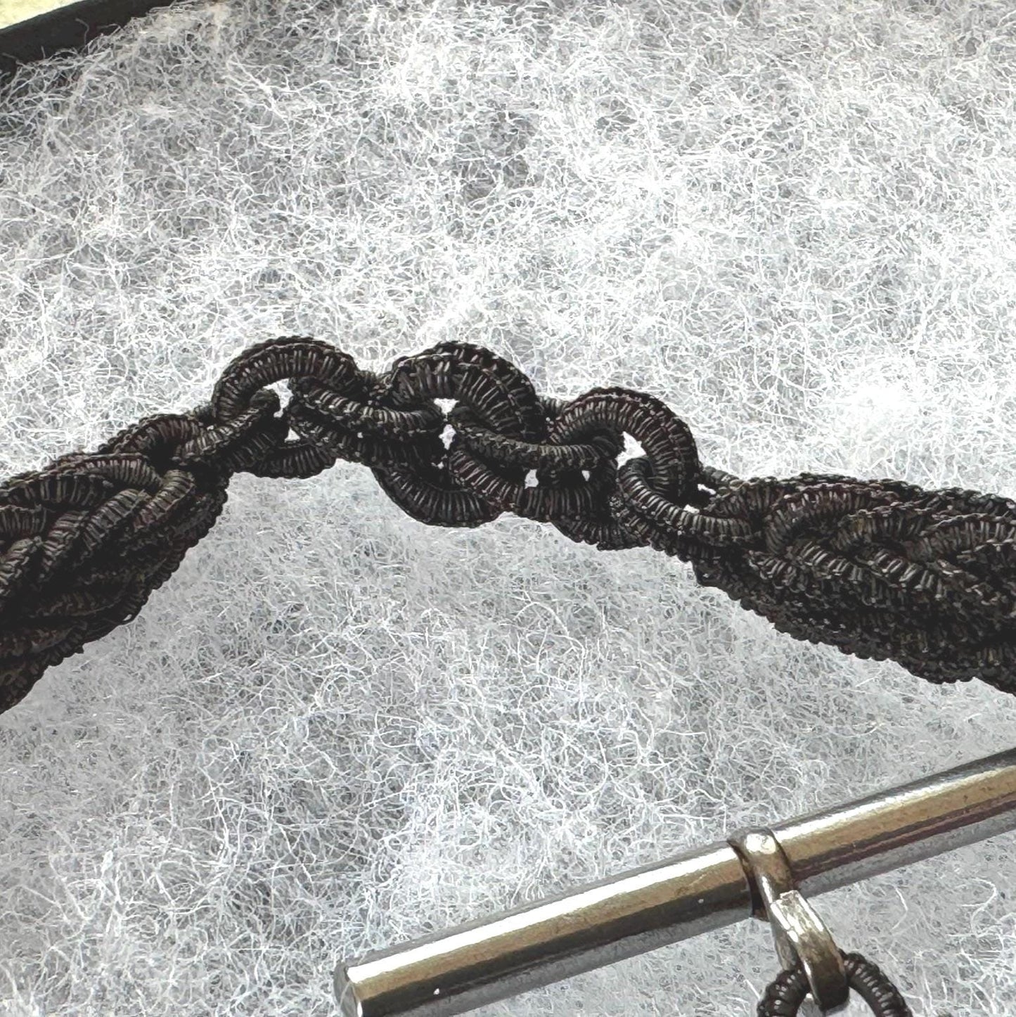 Victorian Horse Hair Watch Chain: Antique Hair Work Albertina with T-Bar & Large Spring Ring