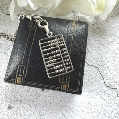 Antique Art Deco Silver Abacus Breloque Pendant. Sterling Silver Chinese Suanpan Watch Chain Fob. Symbolic Wealth & Wisdom Amulet Pendant