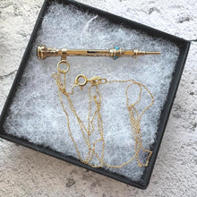 Load image into Gallery viewer, Victorian 9ct Gold &amp; Turquoise Pencil Pendant: Engraved Antique Miniature Propelling Pencil, Optional Chain
