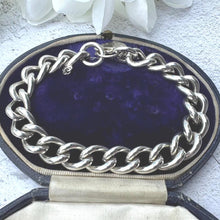 Load image into Gallery viewer, Vintage Chunky Sterling Silver Chain Bracelet &amp; Love Heart Padlock Clasp. Heavy Classic Curb Chain Bracelet: Manshaw London 1977, 52 Grams
