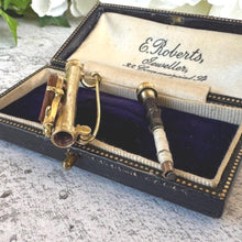 Load image into Gallery viewer, Victorian Goldstone German Nanny Brooch - Novelty Sewing Etui - Seamstress Jewellery - Antique Needle Case
