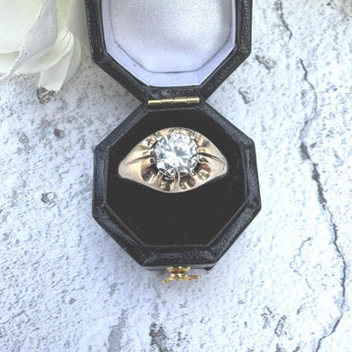 Vintage 9ct Gold Belcher Ring: 1.50ct White Spinel, Dated 1973, Size M/6