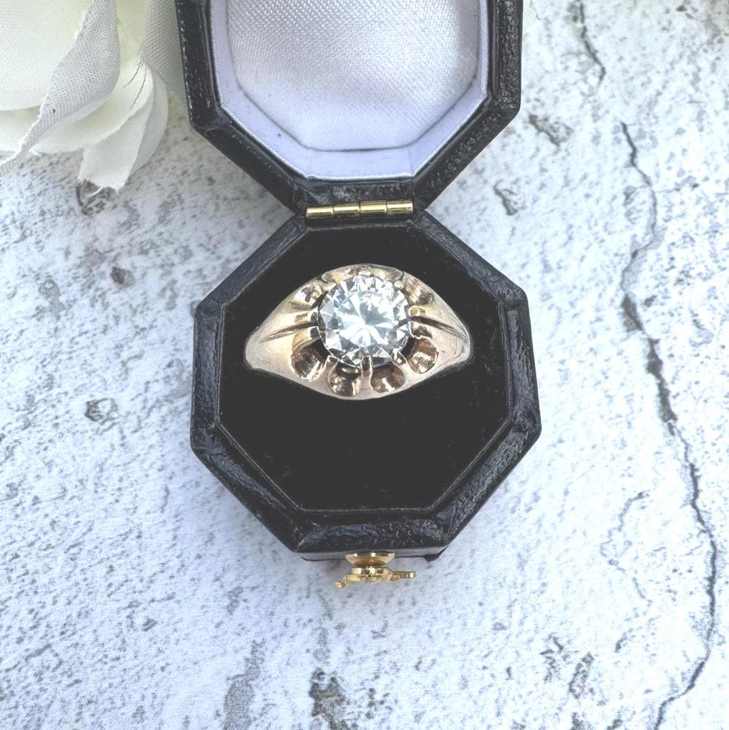 Vintage 9ct Gold Belcher Ring: 1.50ct White Spinel, Dated 1973, Size M/6