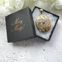 Load image into Gallery viewer, Antique Victorian Gold Tone Floral Locket Pendant: Engraved Oval Photo Keepsake
