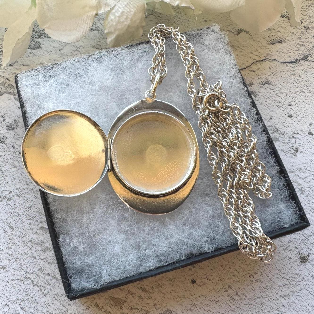 Vintage Edwardian Style Large Oval Locket & Rope Chain: Art Nouveau Sterling Silver Keepsake-Photo Pendant Necklace