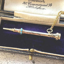Load image into Gallery viewer, Victorian 9ct Gold &amp; Turquoise Pencil Pendant: Engraved Antique Miniature Propelling Pencil, Optional Chain
