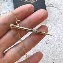 Load image into Gallery viewer, Victorian 9ct Gold &amp; Turquoise Pencil Pendant: Engraved Antique Miniature Propelling Pencil, Optional Chain
